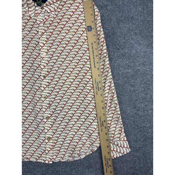 C Wonder Shirt Womens XS White Red Gold Chain Print 100% Silk Button Up Blouse - Picture 4 of 7